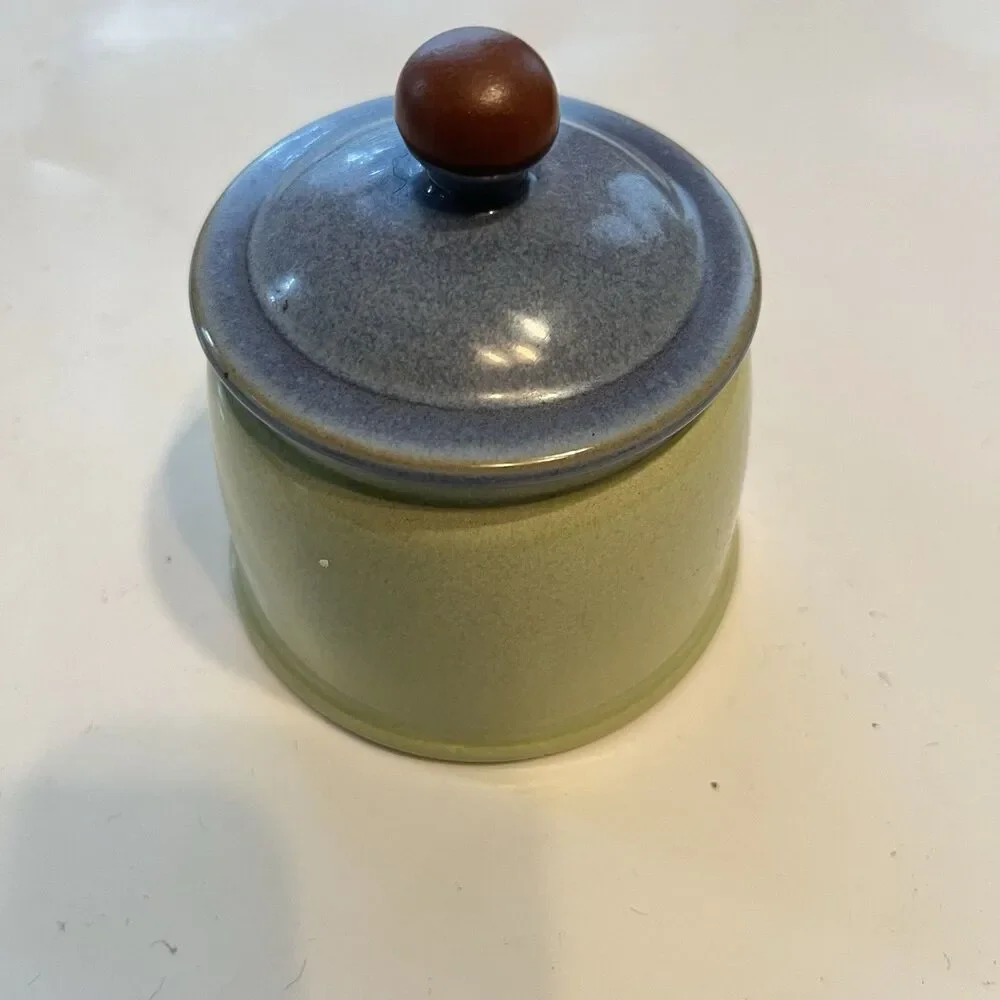 Denby Juice Apple Berry Lidded Sugar Bowl Hard to Find Green Blue Knob